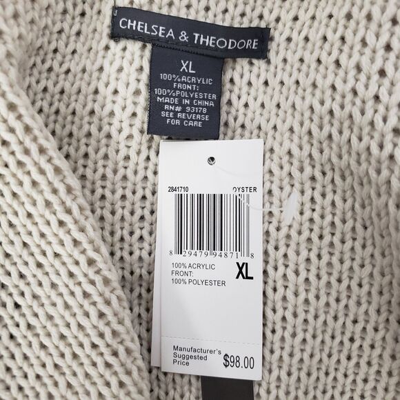 Chelsea & Theodore Cardigan Sweater Size XL Beige Faux-Fur Suede Open-Front Knit - Picture 7 of 9